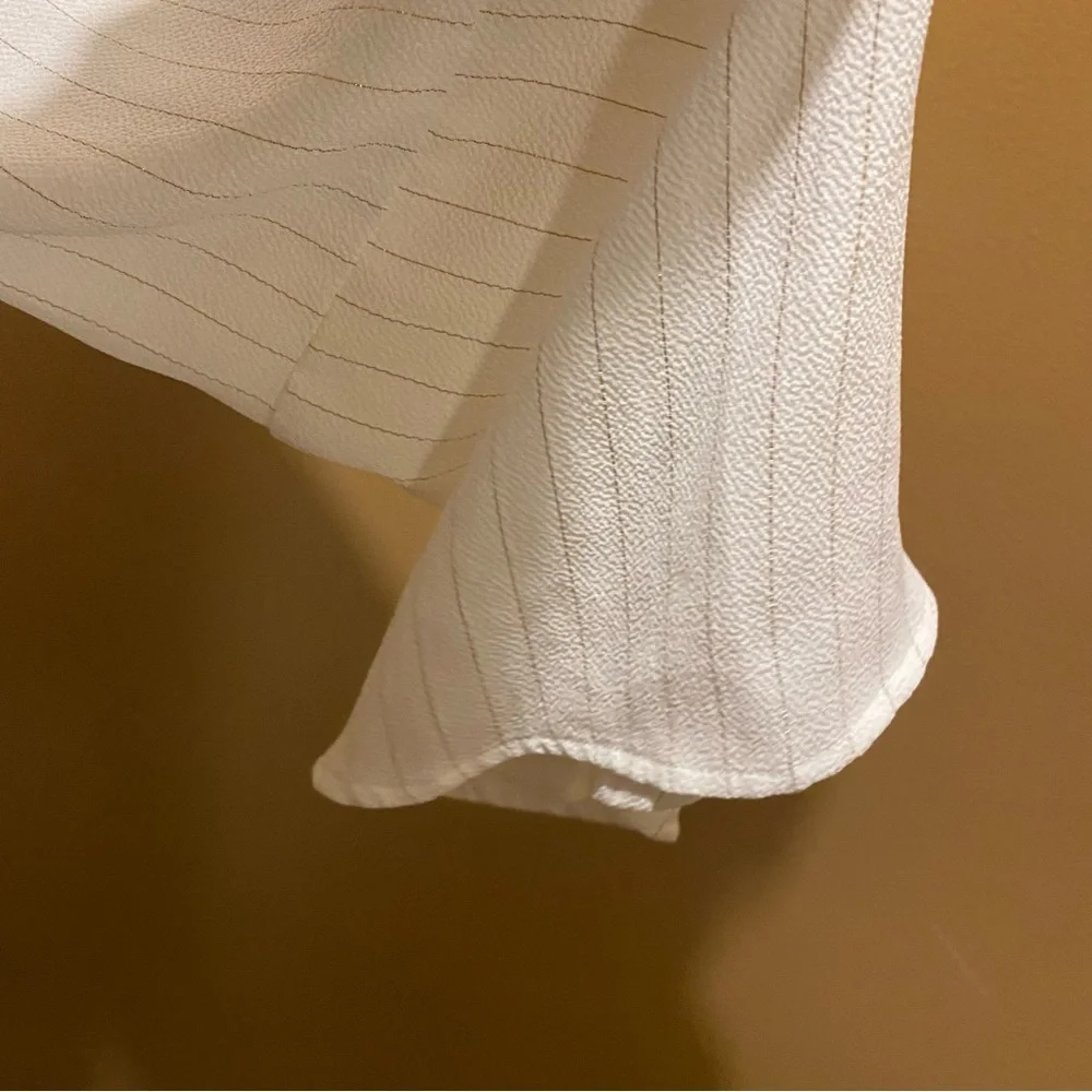 Roz & Ali white gold metallic thread pinstripes button down back large sleeve XS - Picture 3 of 12